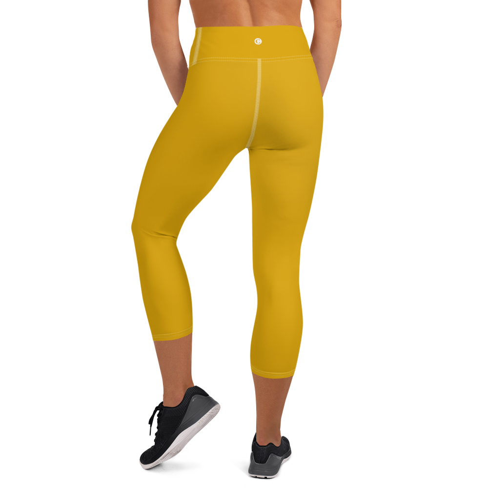 Michigan Upper Peninsula Yoga Capri Leggings (w/ UP Outline) | Gold