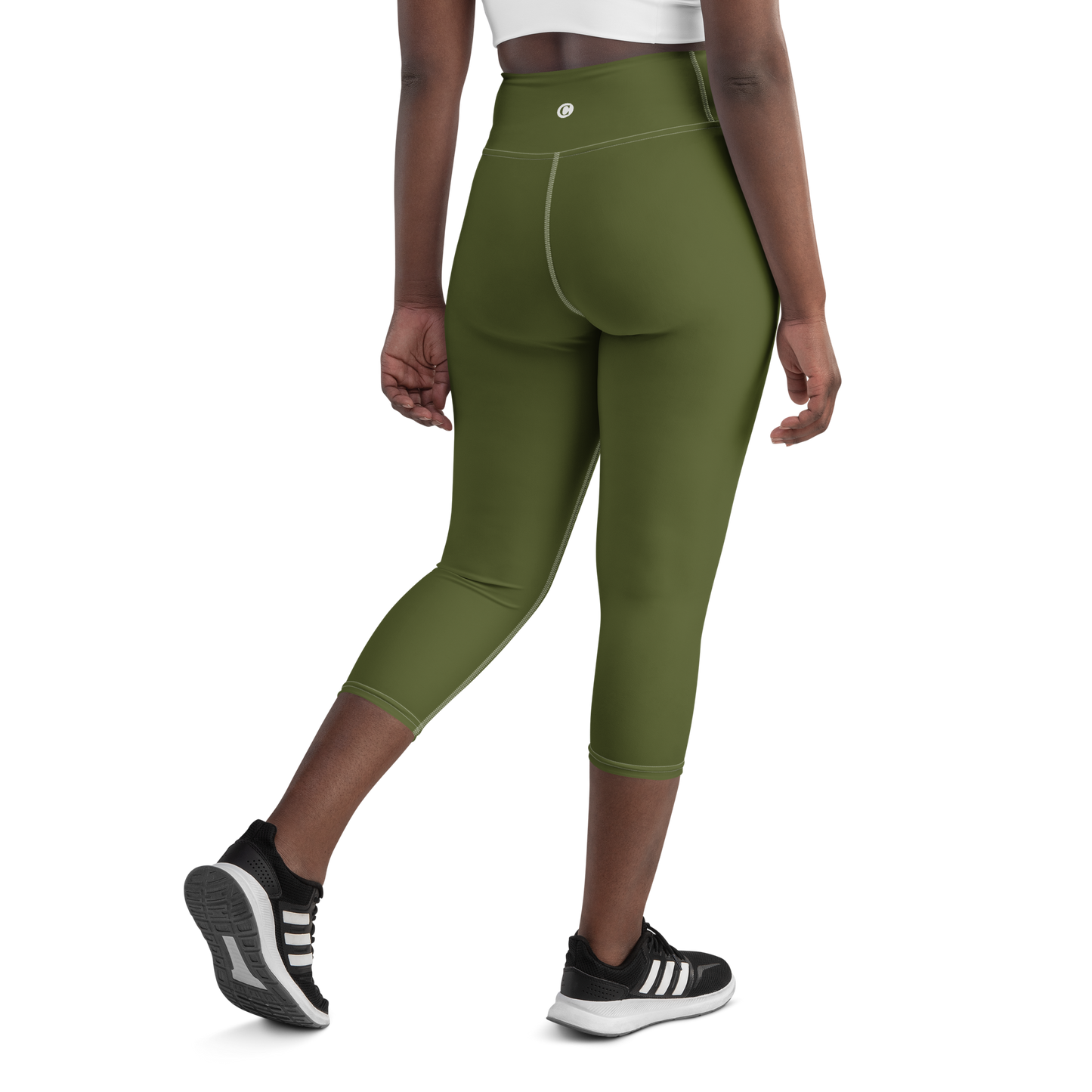 Michigan Upper Peninsula Yoga Capri Leggings (w/ UP Outline) | Army Green