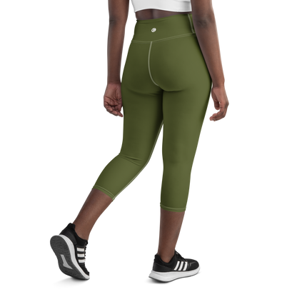 Michigan Upper Peninsula Yoga Capri Leggings (w/ UP Outline) | Army Green