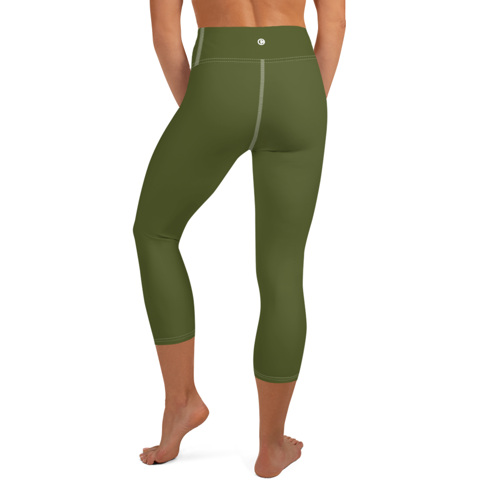 Michigan Upper Peninsula Yoga Capri Leggings (w/ UP Outline) | Army Green