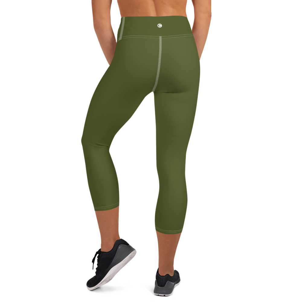 Michigan Upper Peninsula Yoga Capri Leggings (w/ UP Outline) | Army Green