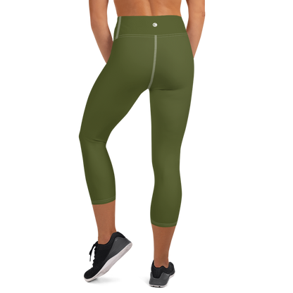 Michigan Upper Peninsula Yoga Capri Leggings (w/ UP Outline) | Army Green