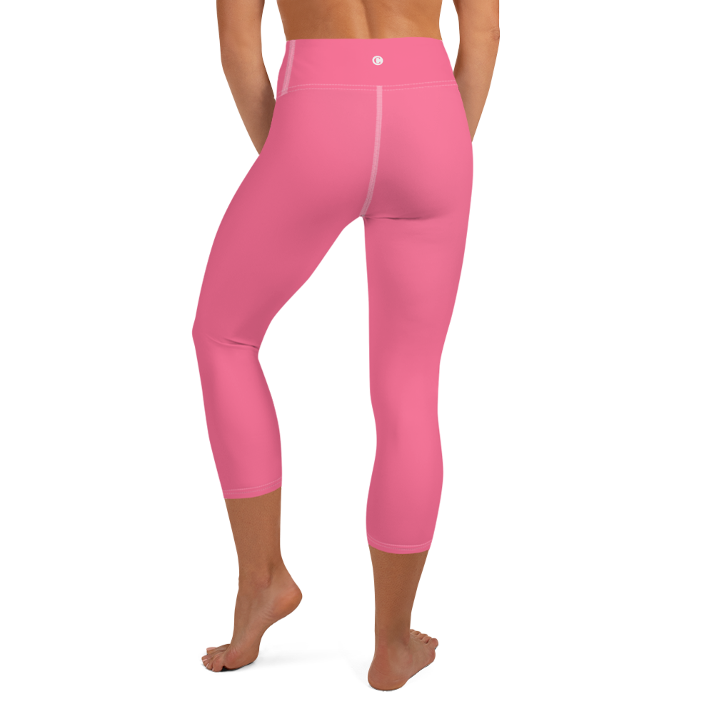 Michigan Upper Peninsula Yoga Capri Leggings (w/ UP Outline) | Rhodochrosite Pink