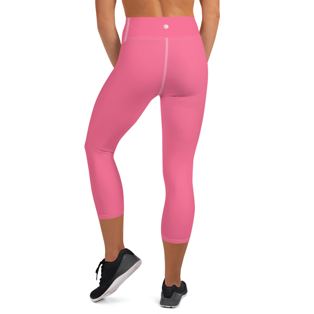 Michigan Upper Peninsula Yoga Capri Leggings (w/ UP Outline) | Rhodochrosite Pink