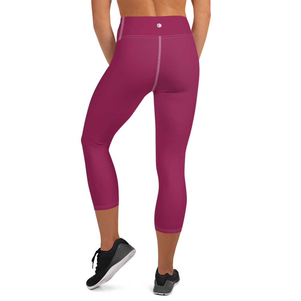 Michigan Upper Peninsula Yoga Capri Leggings (w/ UP Outline) | Ruby Red