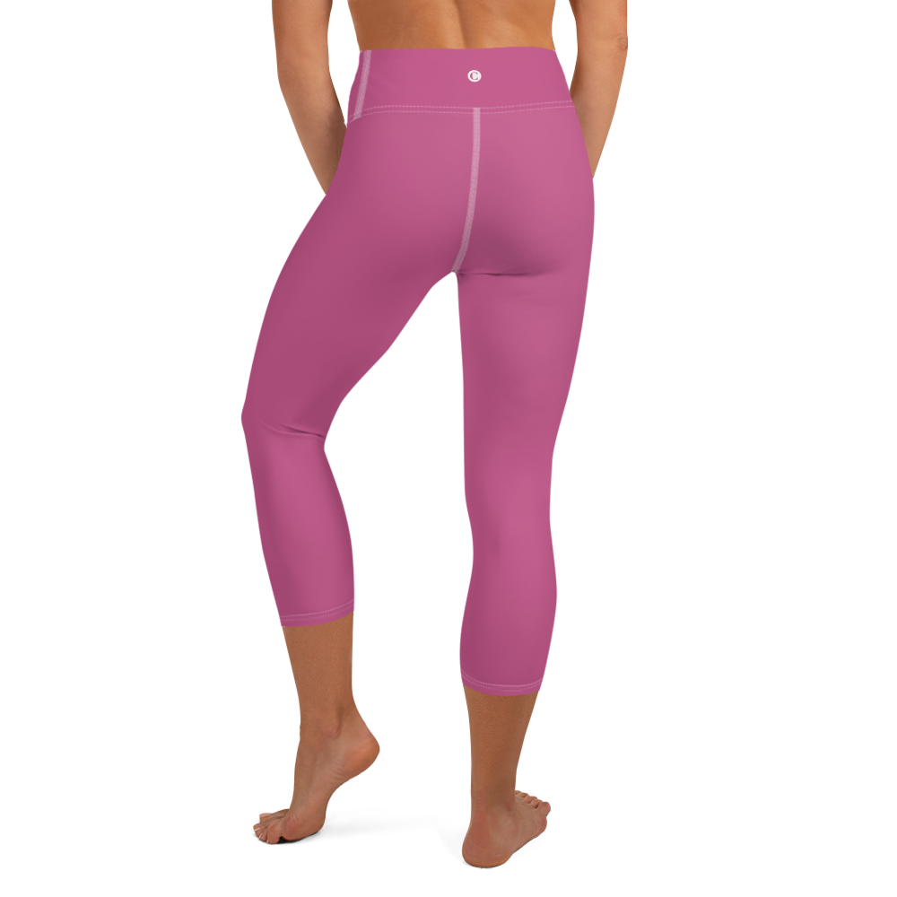 Michigan Upper Peninsula Yoga Capri Leggings (w/ UP Outline) | Apple Blossom Pink