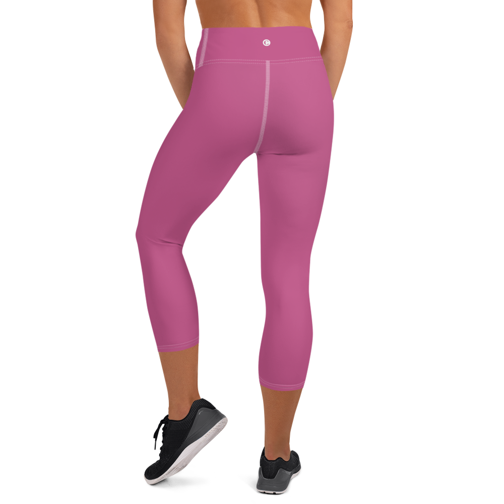 Michigan Upper Peninsula Yoga Capri Leggings (w/ UP Outline) | Apple Blossom Pink