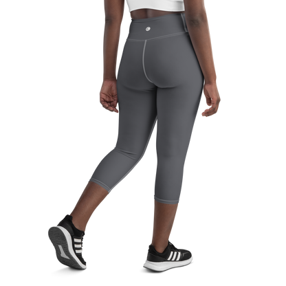 Michigan Upper Peninsula Yoga Capri Leggings (w/ UP Outline) | Iron Ore Grey