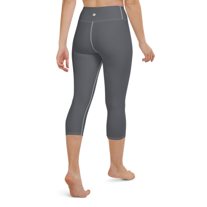 Michigan Upper Peninsula Yoga Capri Leggings (w/ UP Outline) | Iron Ore Grey