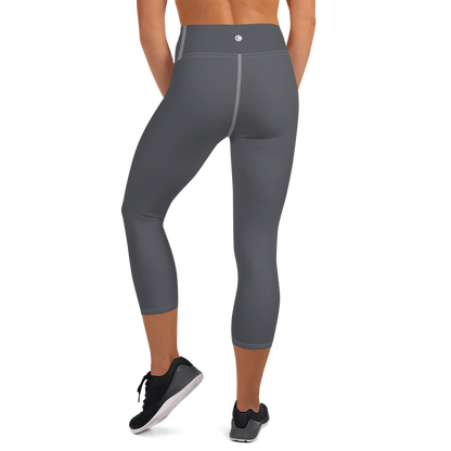 Michigan Upper Peninsula Yoga Capri Leggings (w/ UP Outline) | Iron Ore Grey