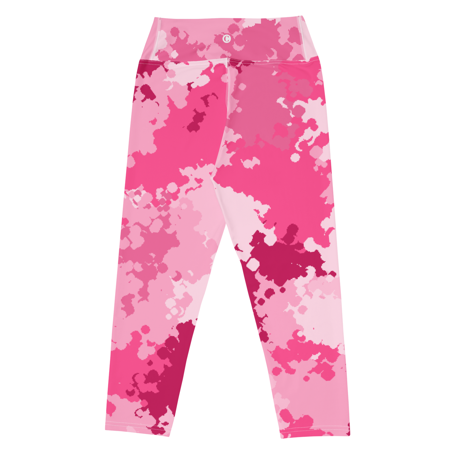 Michigan Upper Peninsula Yoga Capri Leggings (w/ UP Outline) | Pink Camo