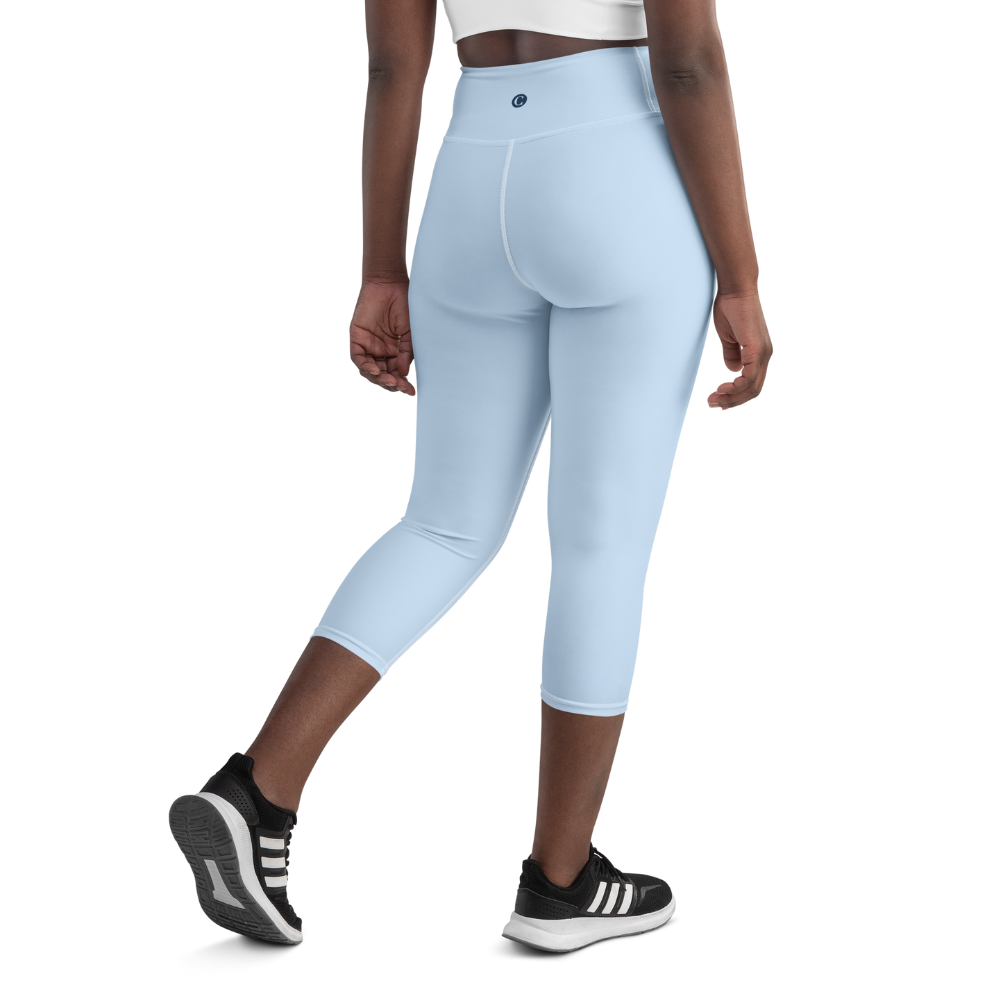 Michigan Upper Peninsula Yoga Capri Leggings (w/ UP Outline) | Light Blue