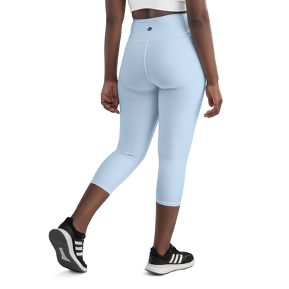 Michigan Upper Peninsula Yoga Capri Leggings (w/ UP Outline) | Light Blue