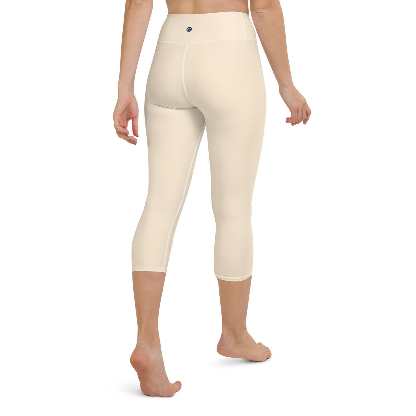 Michigan Upper Peninsula Yoga Capri Leggings (w/ UP Outline) | Champagne White