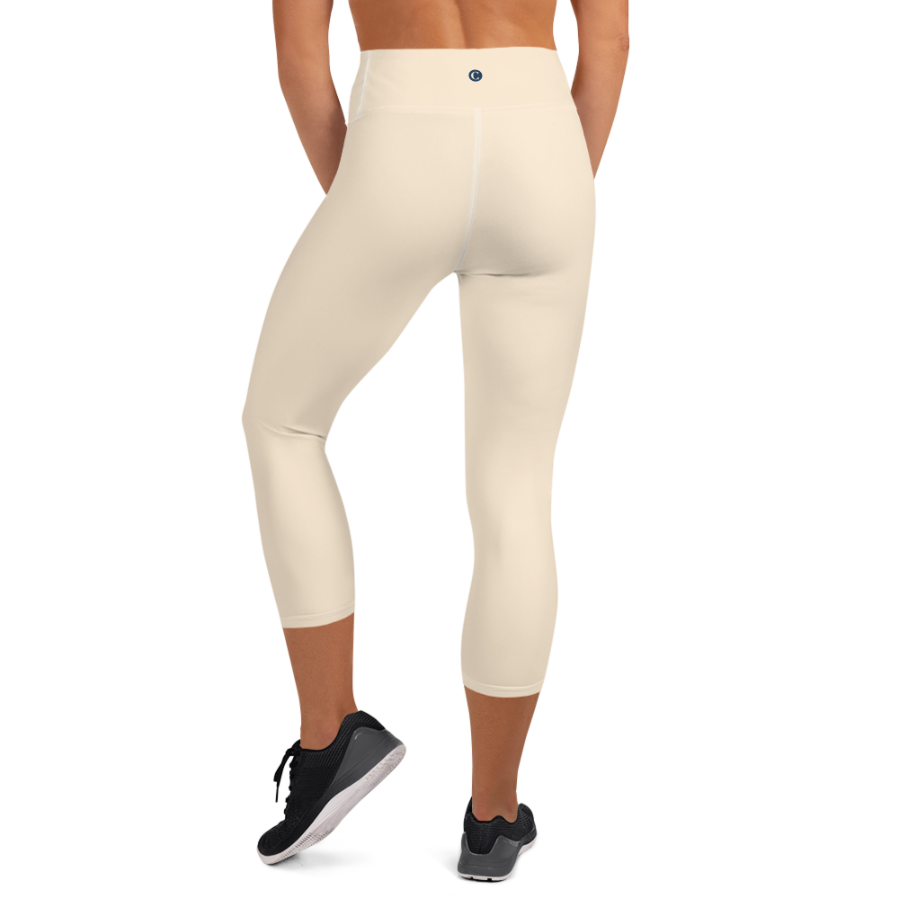 Michigan Upper Peninsula Yoga Capri Leggings (w/ UP Outline) | Champagne White