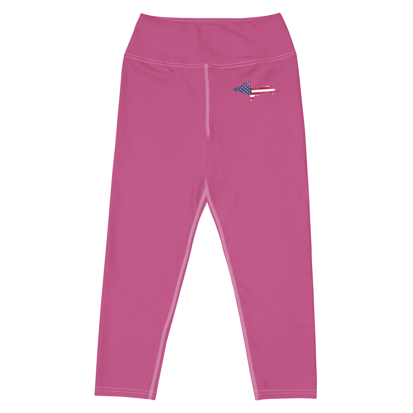 Michigan Upper Peninsula Capri Yoga Leggings (w/ UP USA Flag) | Apple Blossom Pink