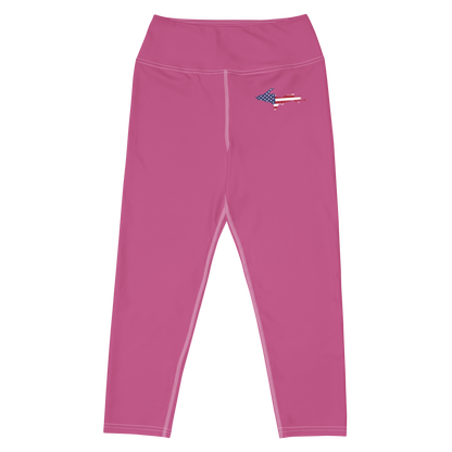 Michigan Upper Peninsula Capri Yoga Leggings (w/ UP USA Flag) | Apple Blossom Pink