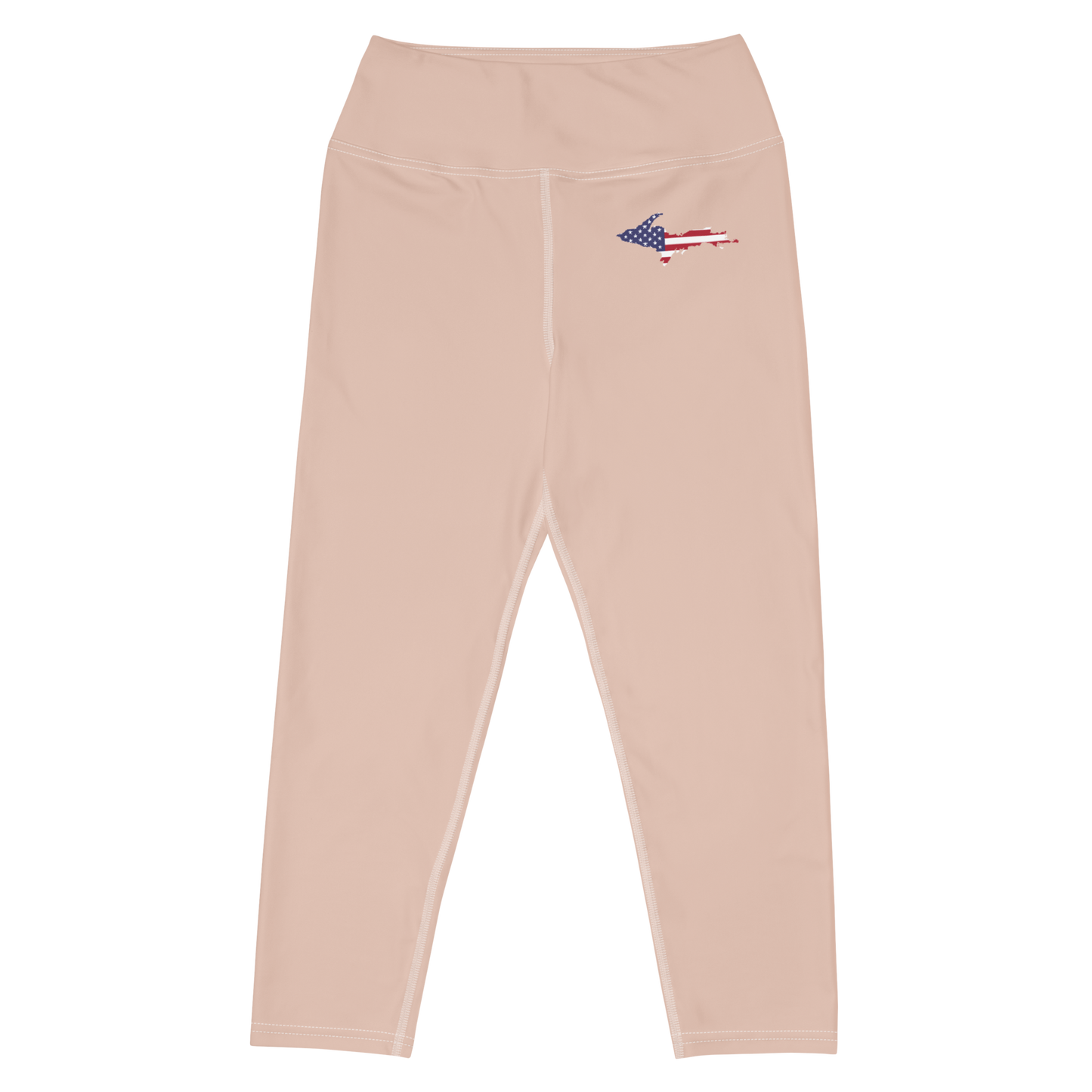 Michigan Upper Peninsula Yoga Capri Leggings (w/ UP USA Flag) | Rose Gold