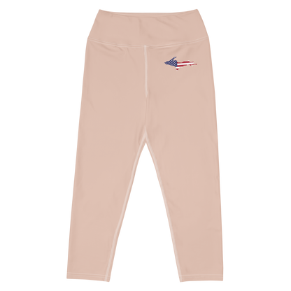 Michigan Upper Peninsula Yoga Capri Leggings (w/ UP USA Flag) | Rose Gold