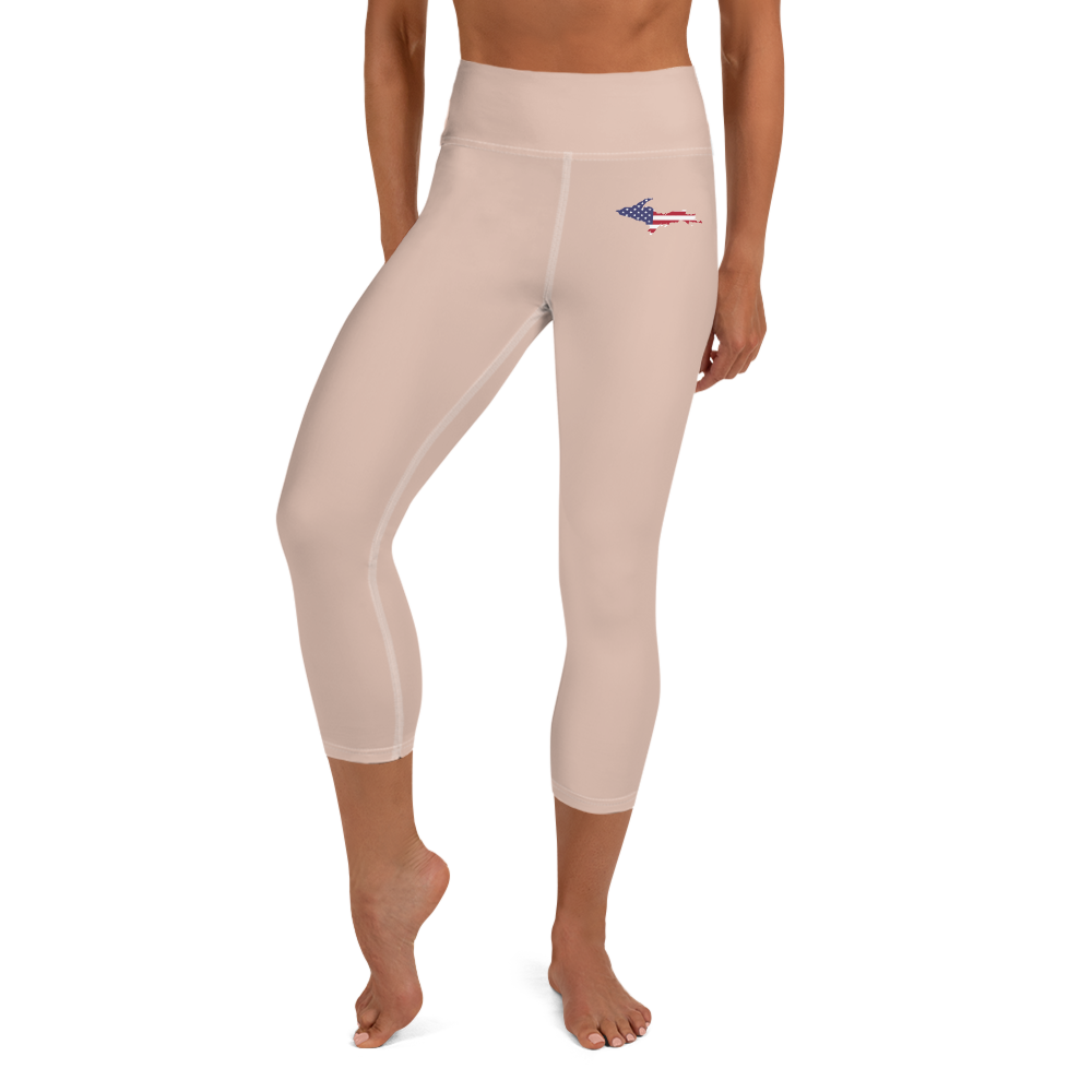 Michigan Upper Peninsula Yoga Capri Leggings (w/ UP USA Flag) | Rose Gold