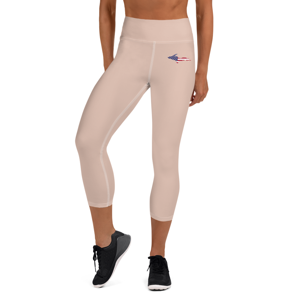 Michigan Upper Peninsula Yoga Capri Leggings (w/ UP USA Flag) | Rose Gold