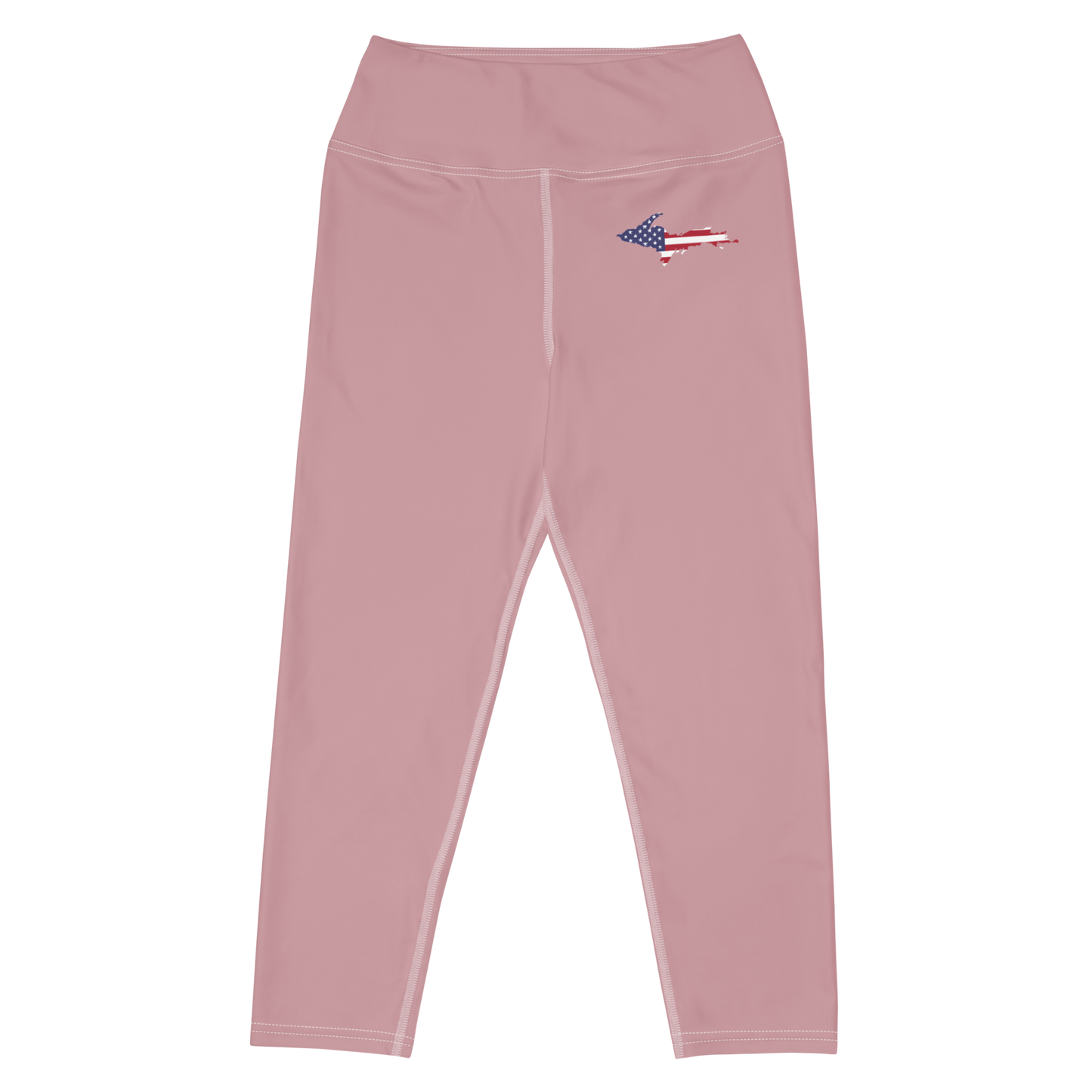 Michigan Upper Peninsula Yoga Capri Leggings (w/ UP USA Flag) | Cherry Blossom Pink