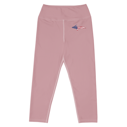 Michigan Upper Peninsula Yoga Capri Leggings (w/ UP USA Flag) | Cherry Blossom Pink