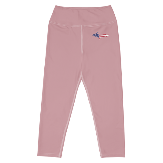 Michigan Upper Peninsula Yoga Capri Leggings (w/ UP USA Flag) | Cherry Blossom Pink