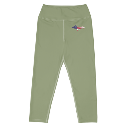 Michigan Upper Peninsula Yoga Capri Leggings (w/ UP USA Flag) | Beachgrass Green