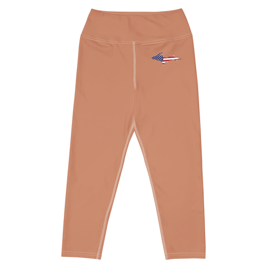 Michigan Upper Peninsula Yoga Capri Leggings (w/ UP USA Flag) | Copper Green