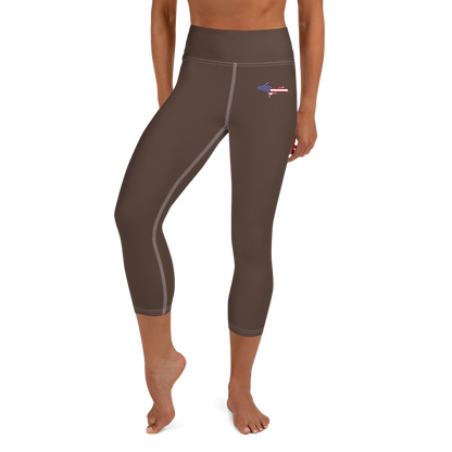 Michigan Upper Peninsula Yoga Capri Leggings (w/ UP USA Flag) | Hickory Color