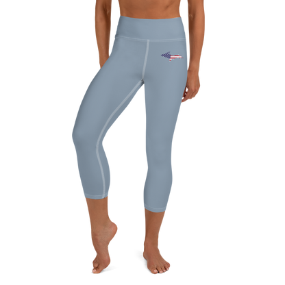 Michigan Upper Peninsula Yoga Capri Leggings (w/ UP USA Flag) | B-24 Grey