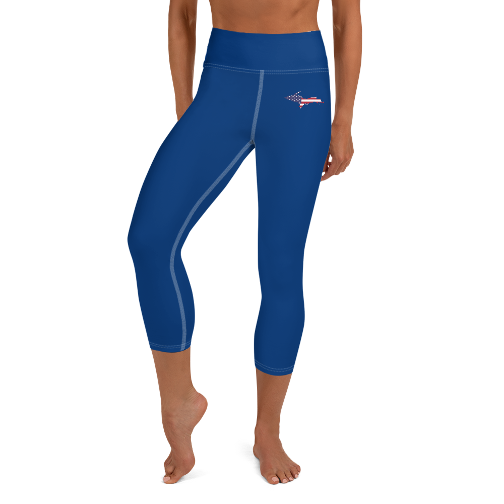 Michigan Upper Peninsula Yoga Capri Leggings (w/ UP USA Flag) | Dearborn Blue