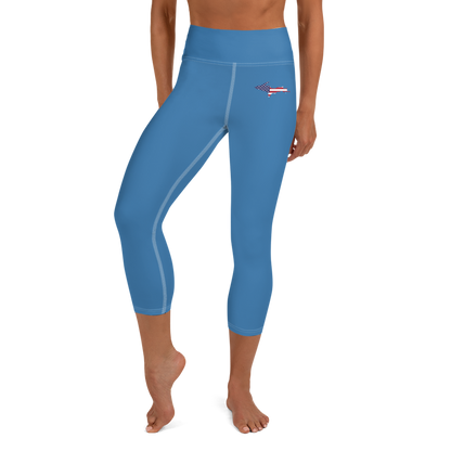 Michigan Upper Peninsula Yoga Capri Leggings (w/ UP USA Flag) | Lake Superior Blue