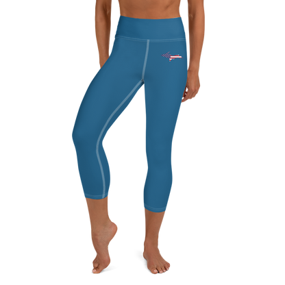 Michigan Upper Peninsula Yoga Capri Leggings (w/ UP USA Flag) | Blueberry