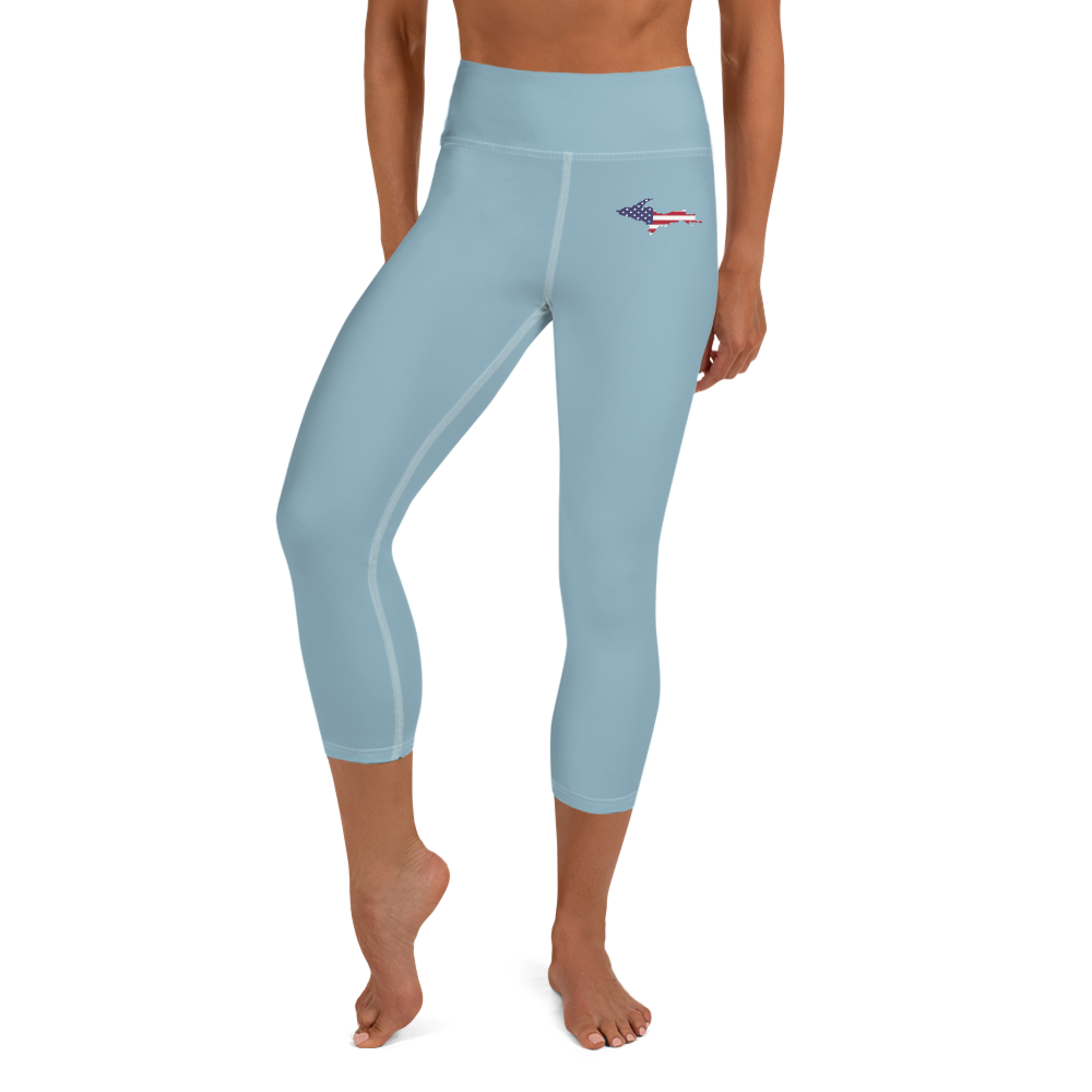 Michigan Upper Peninsula Yoga Capri Leggings (w/ UP USA Flag) | Opal Blue