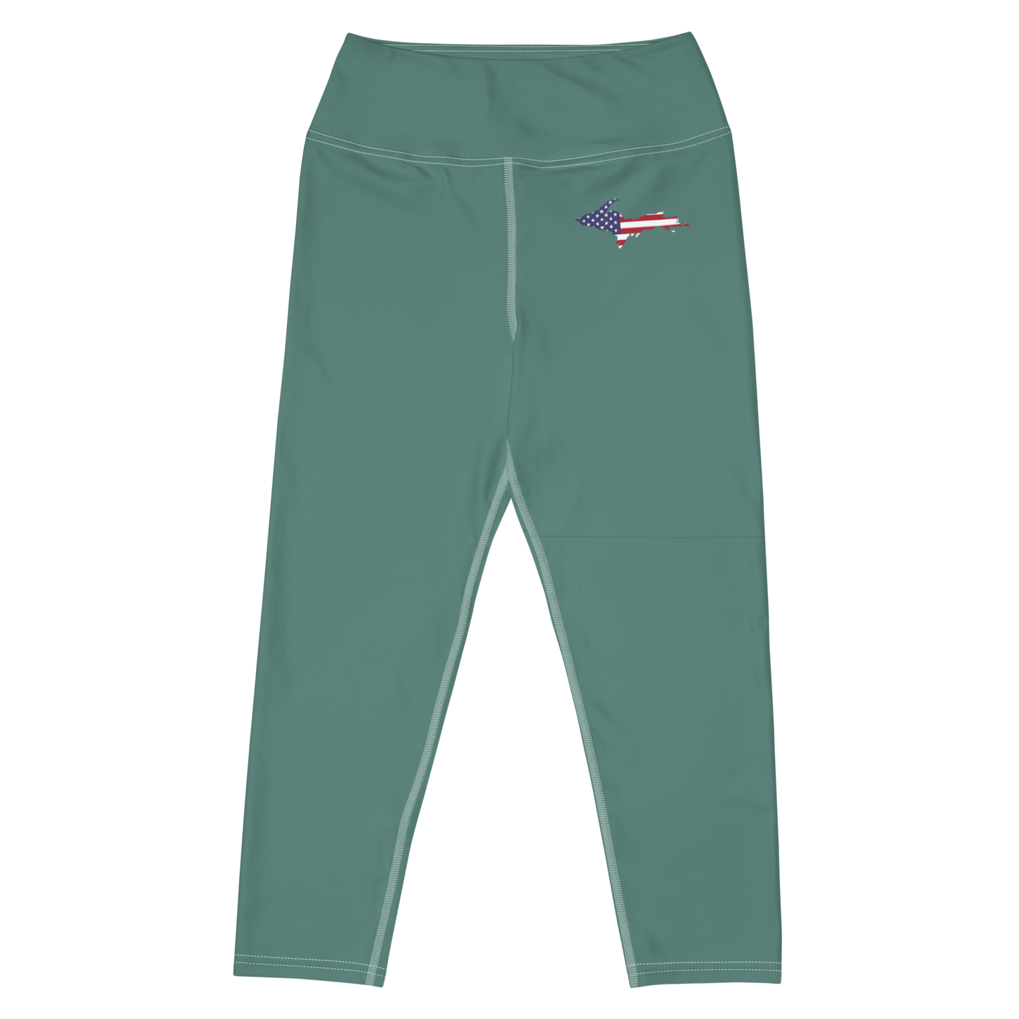 Michigan Upper Peninsula Yoga Capri Leggings (w/ UP USA Flag) | Copper Green