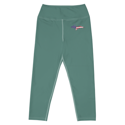 Michigan Upper Peninsula Yoga Capri Leggings (w/ UP USA Flag) | Copper Green