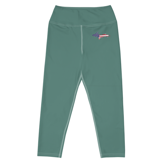 Michigan Upper Peninsula Yoga Capri Leggings (w/ UP USA Flag) | Copper Green