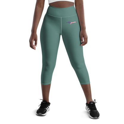 Michigan Upper Peninsula Yoga Capri Leggings (w/ UP USA Flag) | Copper Green