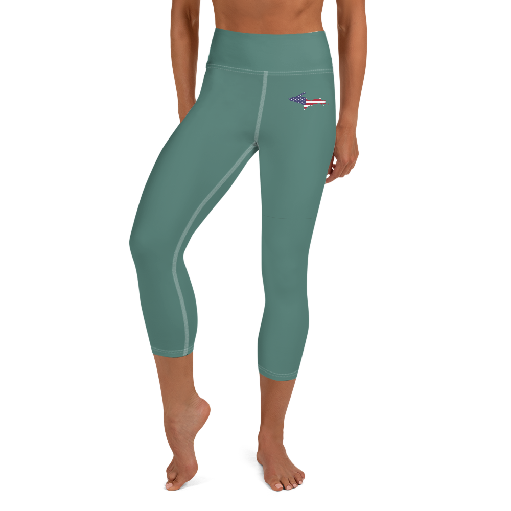 Michigan Upper Peninsula Yoga Capri Leggings (w/ UP USA Flag) | Copper Green