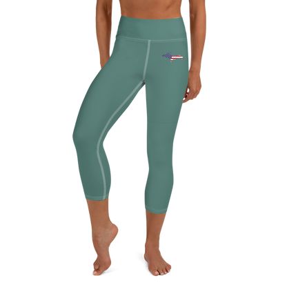 Michigan Upper Peninsula Yoga Capri Leggings (w/ UP USA Flag) | Copper Green