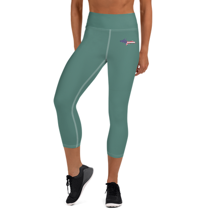 Michigan Upper Peninsula Yoga Capri Leggings (w/ UP USA Flag) | Copper Green