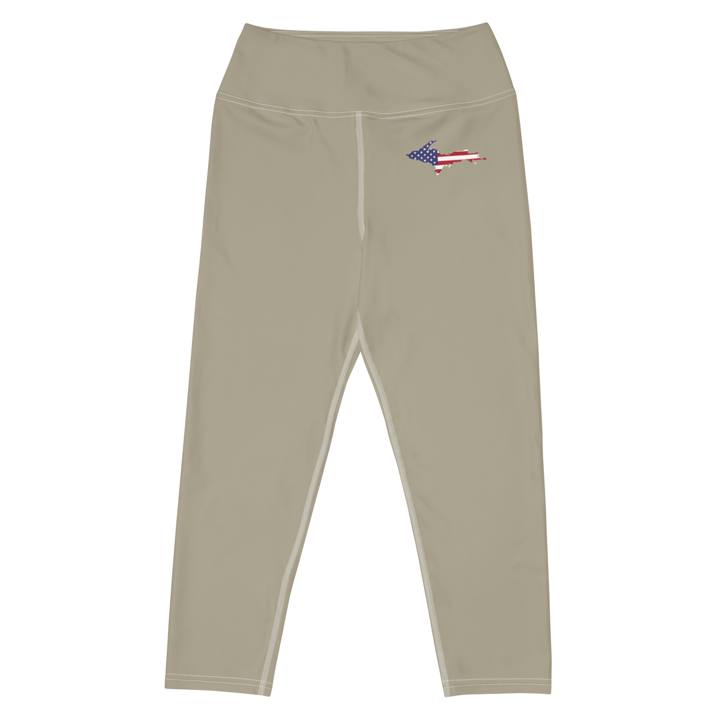 Michigan Upper Peninsula Yoga Capri Leggings (w/ UP USA Flag) | Petoskey Stone Beige