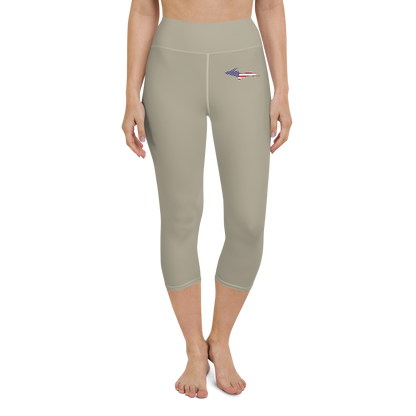 Michigan Upper Peninsula Yoga Capri Leggings (w/ UP USA Flag) | Petoskey Stone Beige