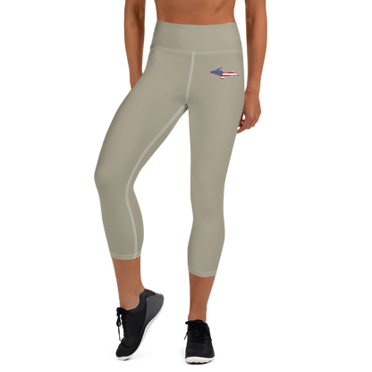 Michigan Upper Peninsula Yoga Capri Leggings (w/ UP USA Flag) | Petoskey Stone Beige