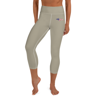 Michigan Upper Peninsula Yoga Capri Leggings (w/ UP USA Flag) | Petoskey Stone Beige