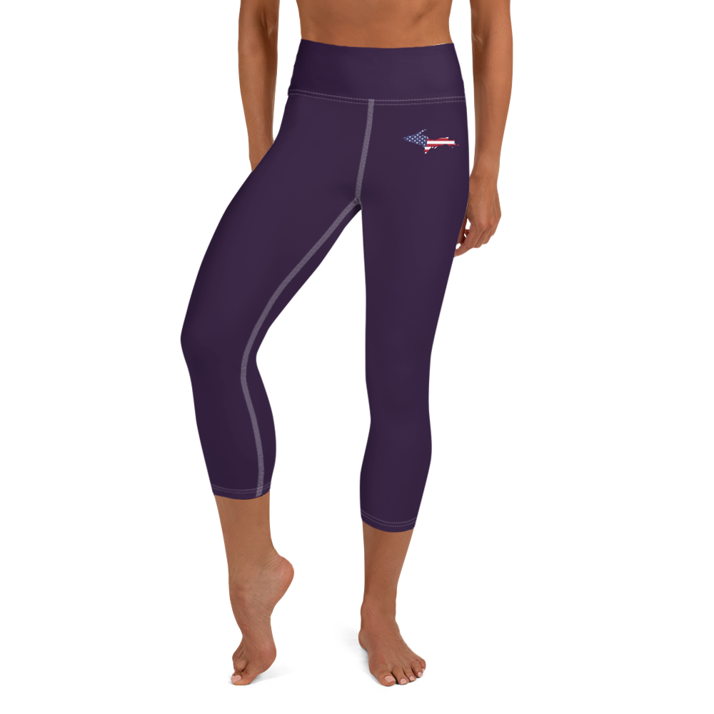 Michigan Upper Peninsula Yoga Capri Leggings (w/ UP USA Flag) | Blackcurrant