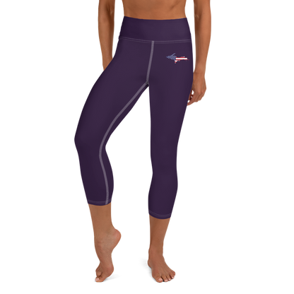 Michigan Upper Peninsula Yoga Capri Leggings (w/ UP USA Flag) | Blackcurrant