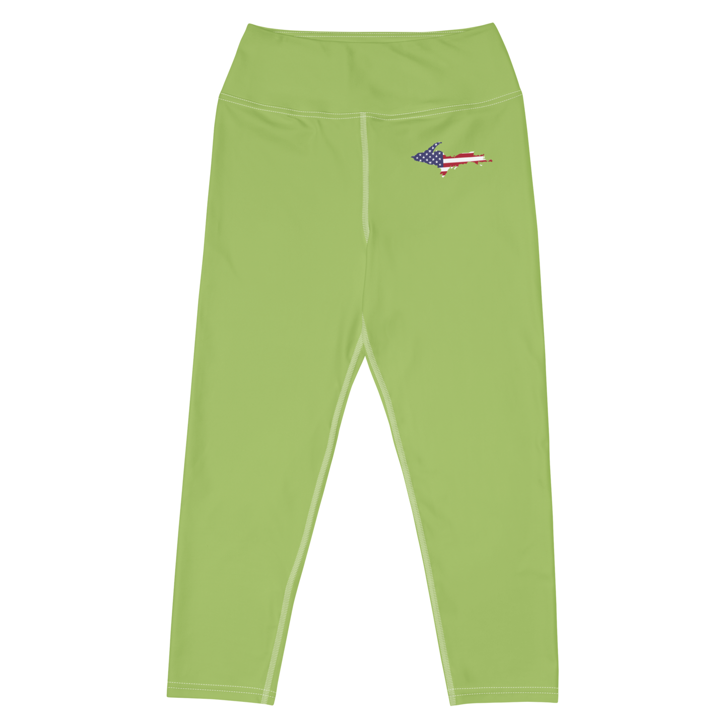 Michigan Upper Peninsula Yoga Capri Leggings (w/ UP USA Flag) | Gooseberry Green